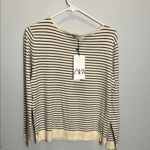 Zara Cream and Black Striped Long Sleeve lightweight knit top - NEW